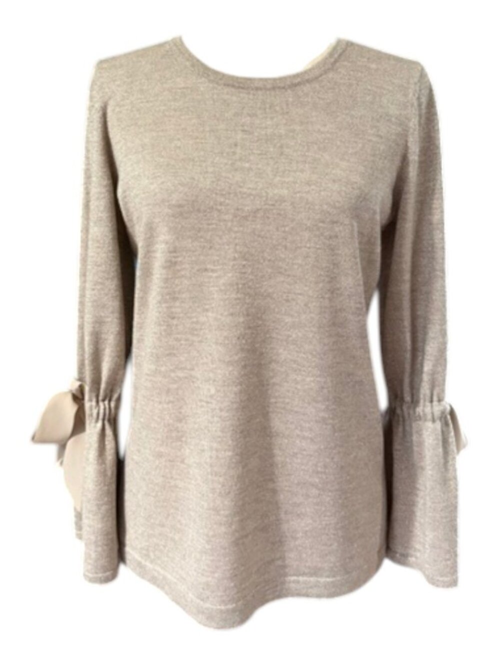 RSVP by Talbots Women Top Metallic Beige Merino Wool Bell Sleeves Petite Med EUC - Picture 3 of 16
